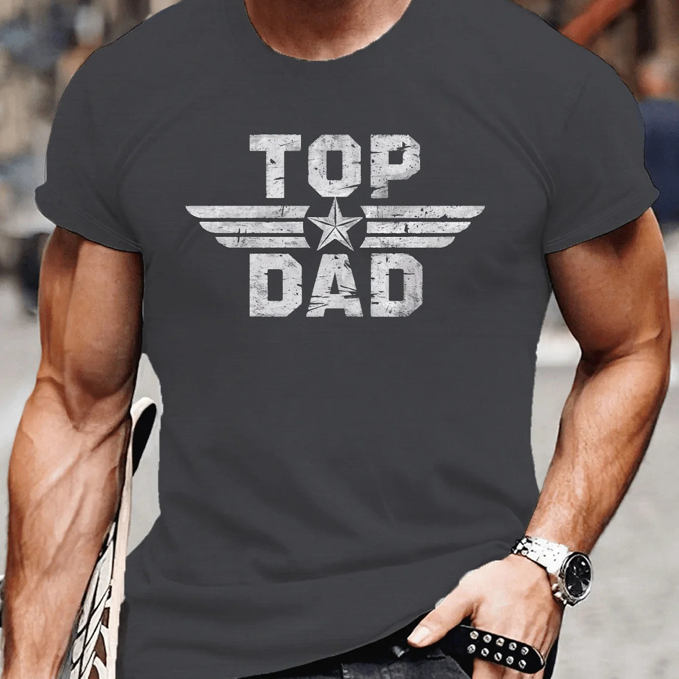 Men's summer 100% pure cotton fashionable casual loose TOP DAD imitation old pattern printed round neck short sleeved T-shirt