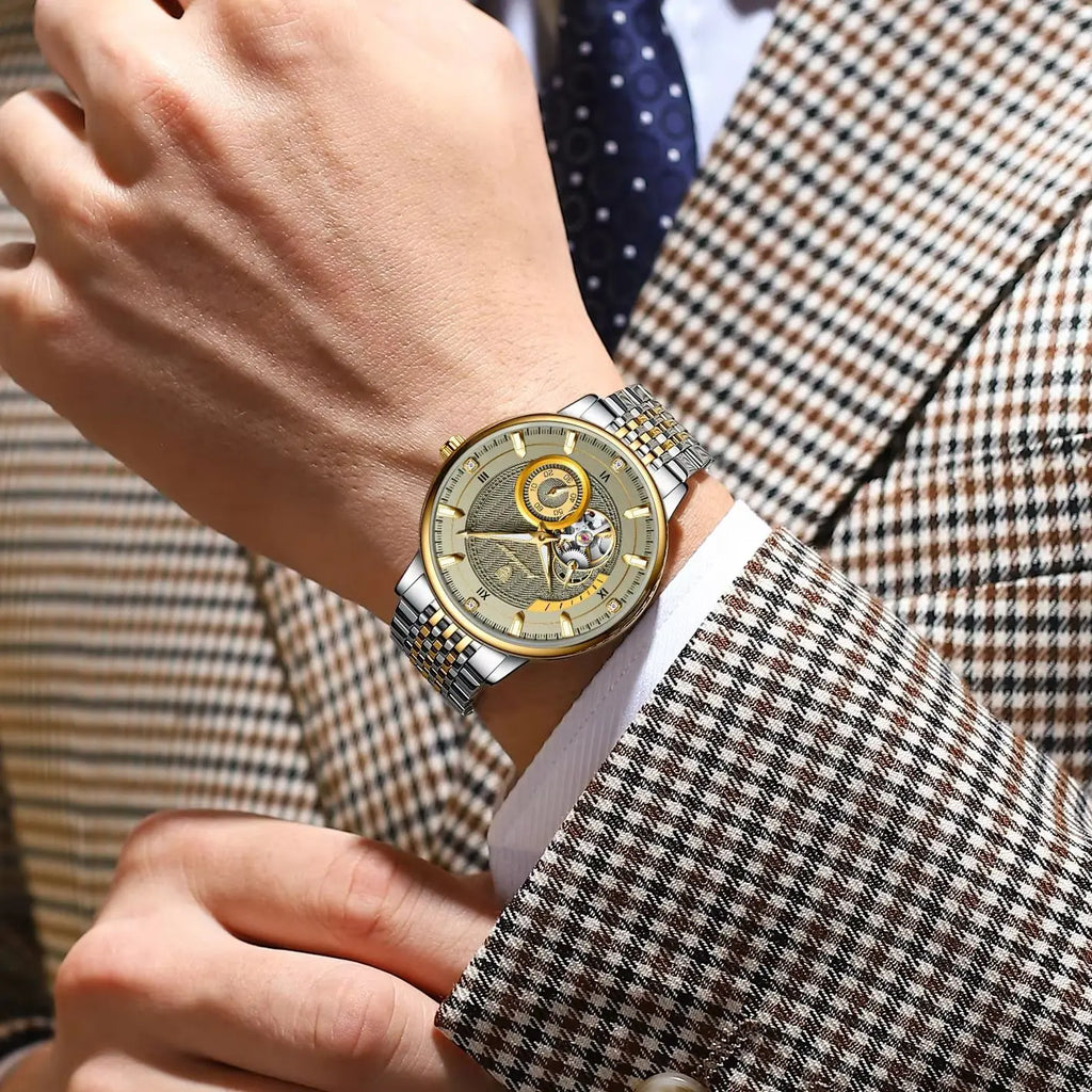 POEDAGAR Luxury Man Watch Stainless Steel Hollow Tourbillon Men Clock Luminous Mechanical Automatic Business Men's Watches Reloj