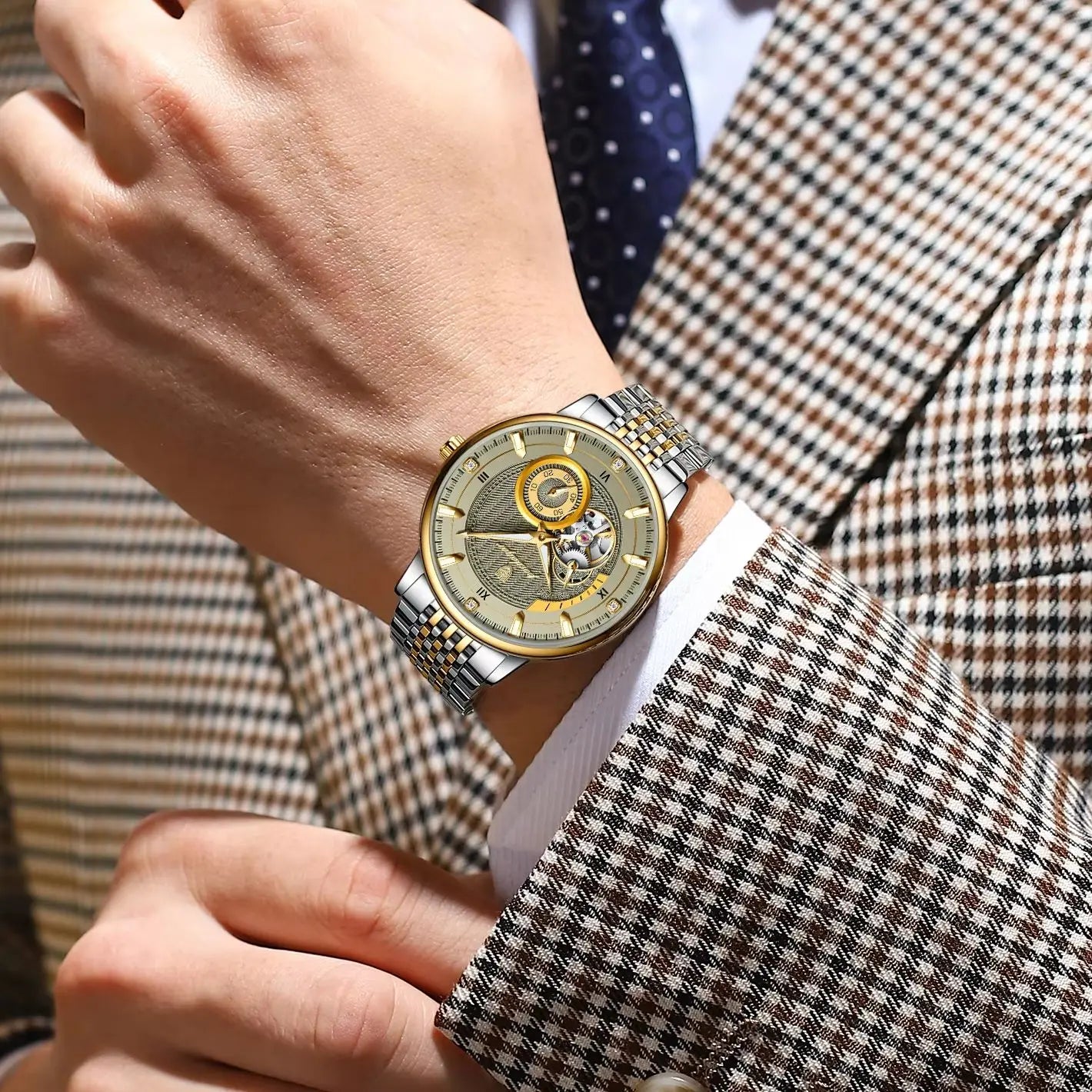 POEDAGAR Luxury Man Watch Stainless Steel Hollow Tourbillon Men Clock Luminous Mechanical Automatic Business Men's Watches Reloj