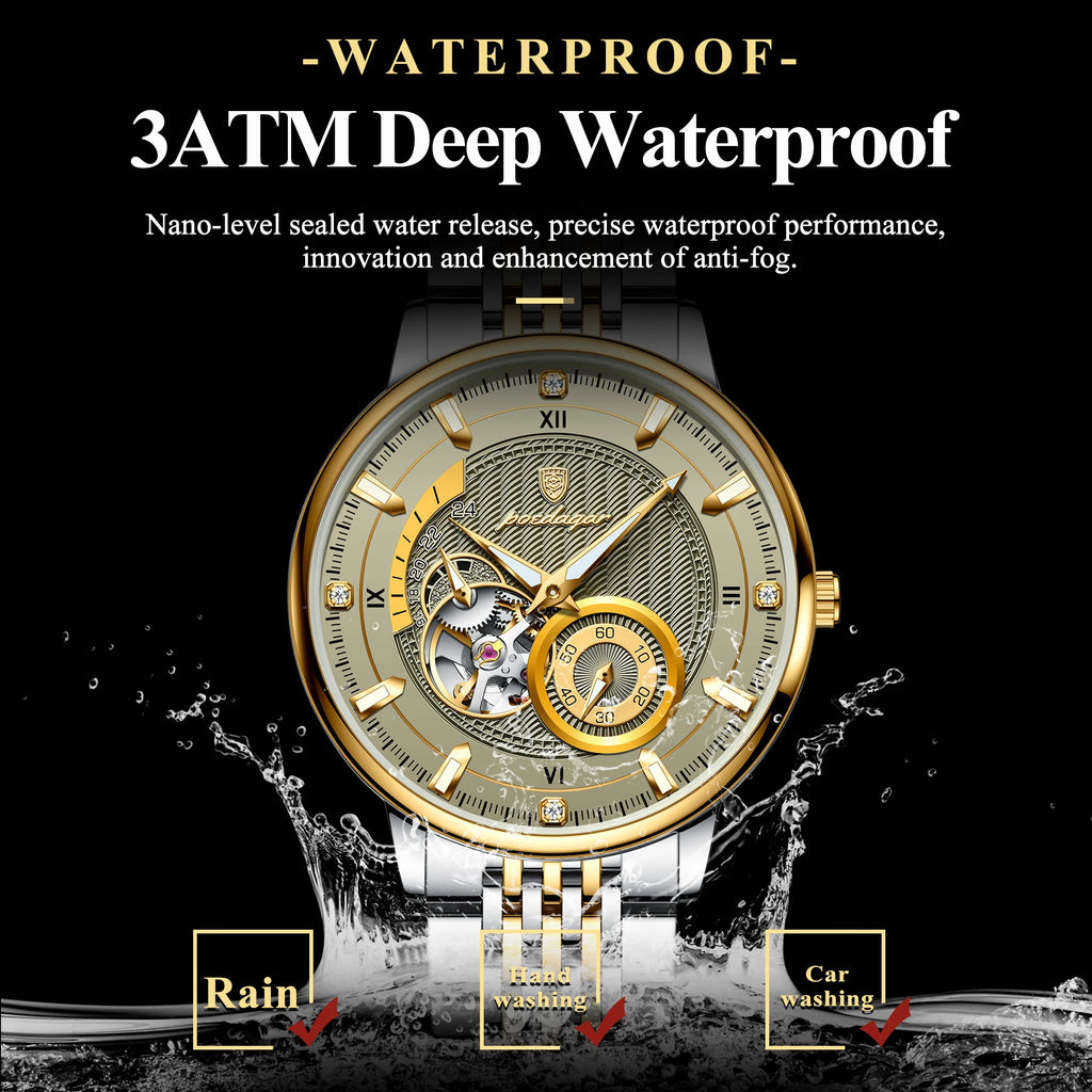 POEDAGAR Luxury Man Watch Stainless Steel Hollow Tourbillon Men Clock Luminous Mechanical Automatic Business Men's Watches Reloj