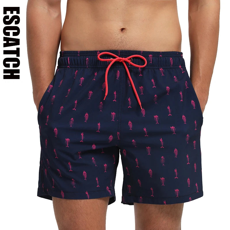 Escatch 2026 Summer New Arrival Mens Shorts Gym Classic Polyester Printing Quick Dry With Pockets Maillot De Bain Homme Swimsuit