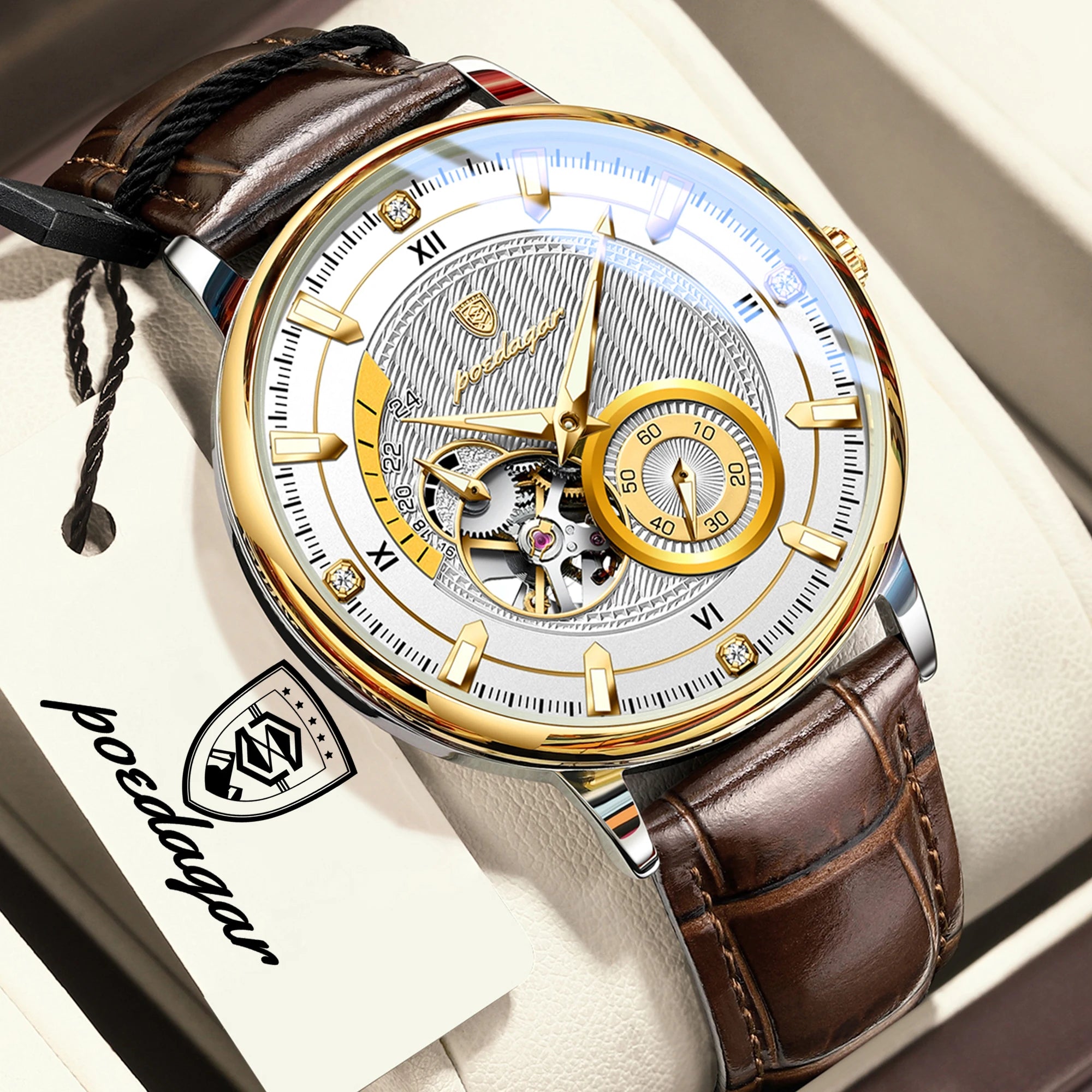 POEDAGAR Luxury Man Watch Stainless Steel Hollow Tourbillon Men Clock Luminous Mechanical Automatic Business Men's Watches Reloj