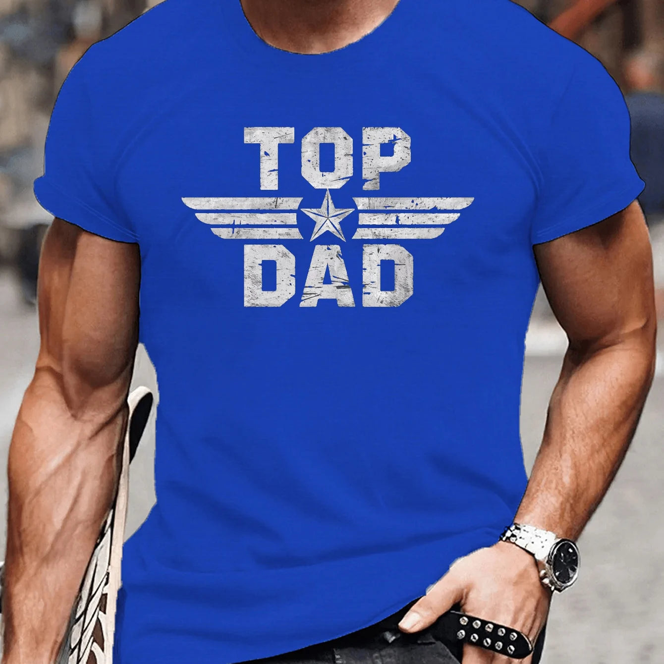 Men's summer 100% pure cotton fashionable casual loose TOP DAD imitation old pattern printed round neck short sleeved T-shirt