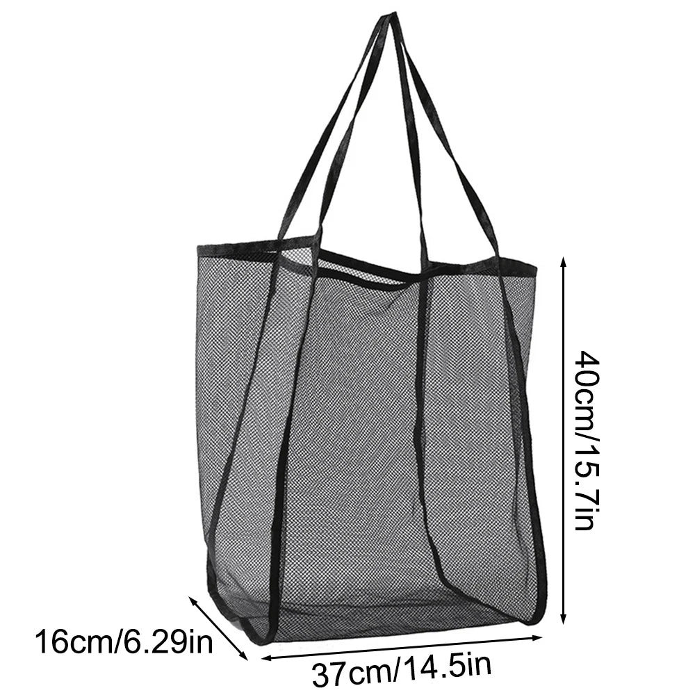 Mesh Beach Bag, Cosmetic Pouch  Large Beach Tote with Zipper Pocket for Family Pool Bag for Toys & Vacation Essentials