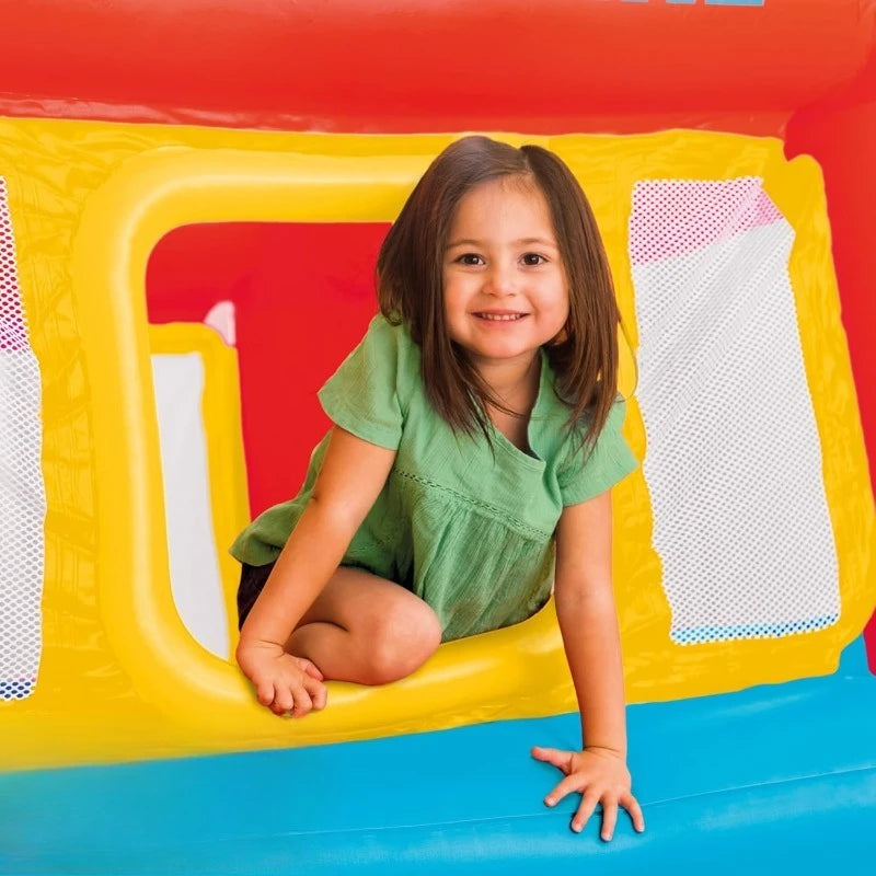 Inflatable Jump-O-Lene Trampoline Bounce House with Crawl-Thru Door & Net - Indoor & Outdoor Backyard Blow-Up Bouncy Playh