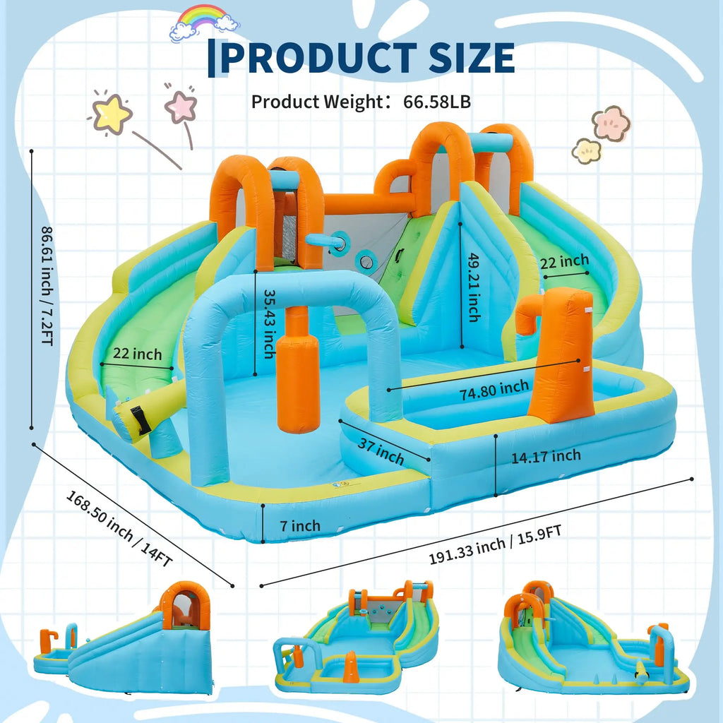 15.9x14FT Inflatable Bounce House 10-In-1 Wet Dry Water Slide With 550W Blower Kids Jumping Castle Splash Pool For Backyard