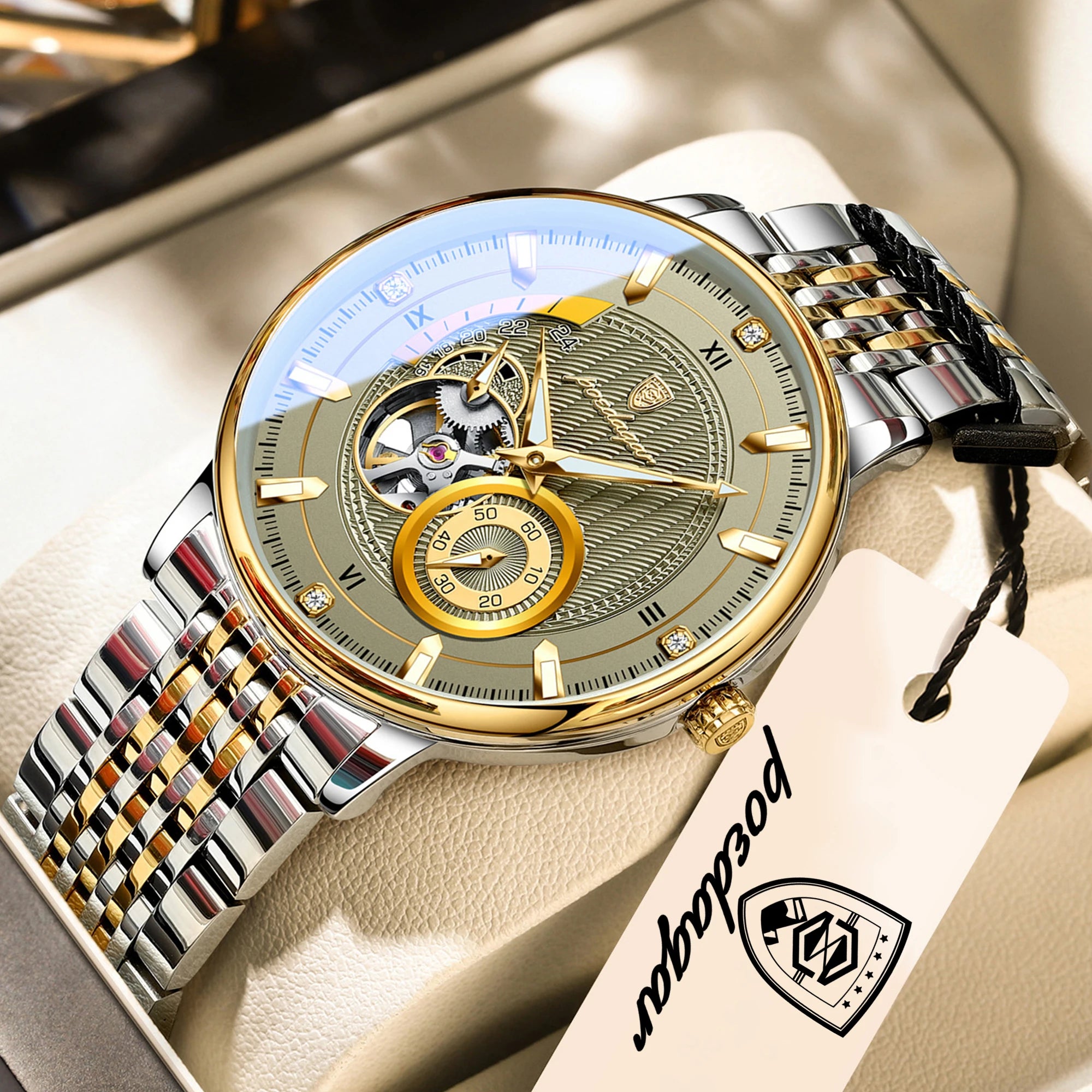 POEDAGAR Luxury Man Watch Stainless Steel Hollow Tourbillon Men Clock Luminous Mechanical Automatic Business Men's Watches Reloj