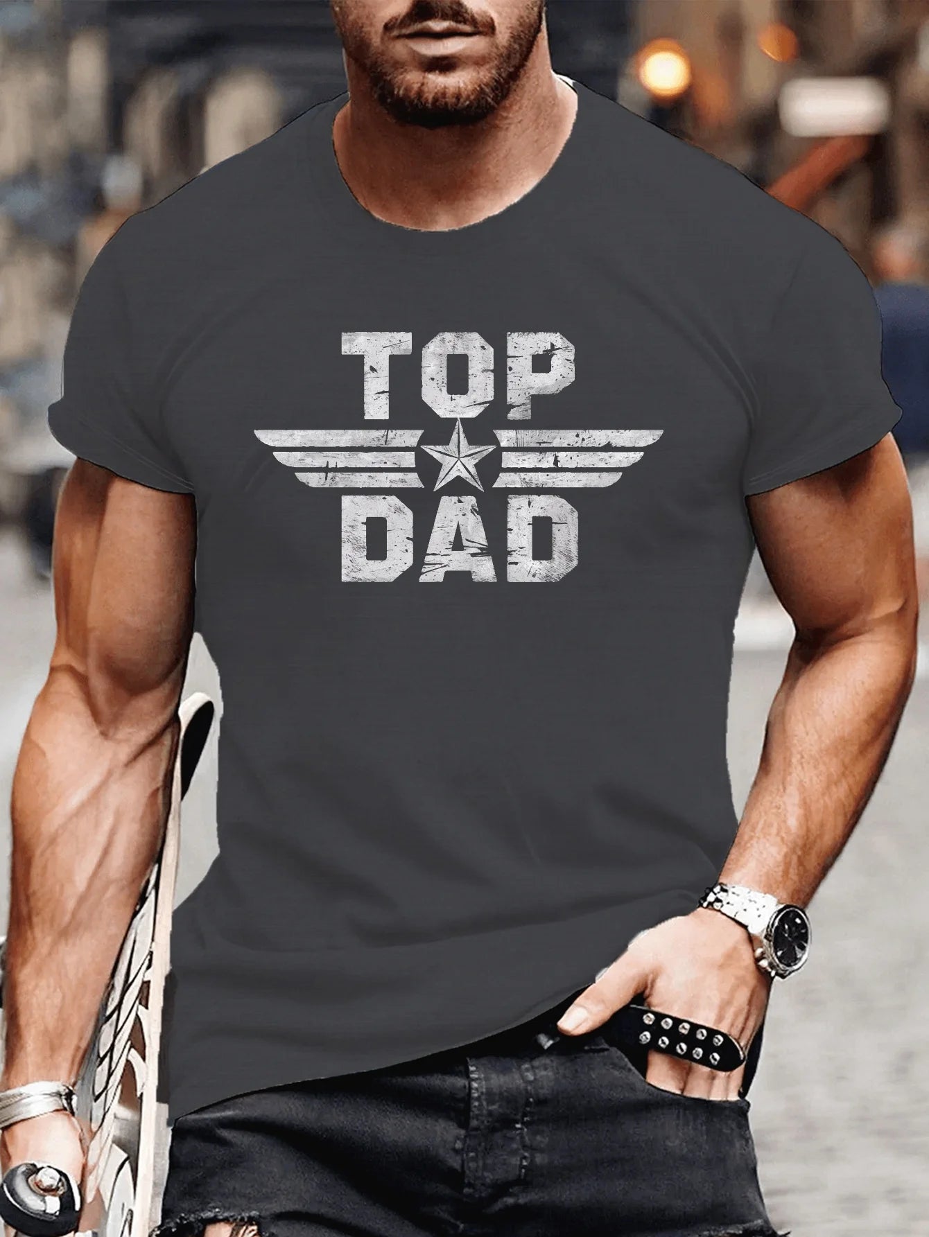 Men's summer 100% pure cotton fashionable casual loose TOP DAD imitation old pattern printed round neck short sleeved T-shirt