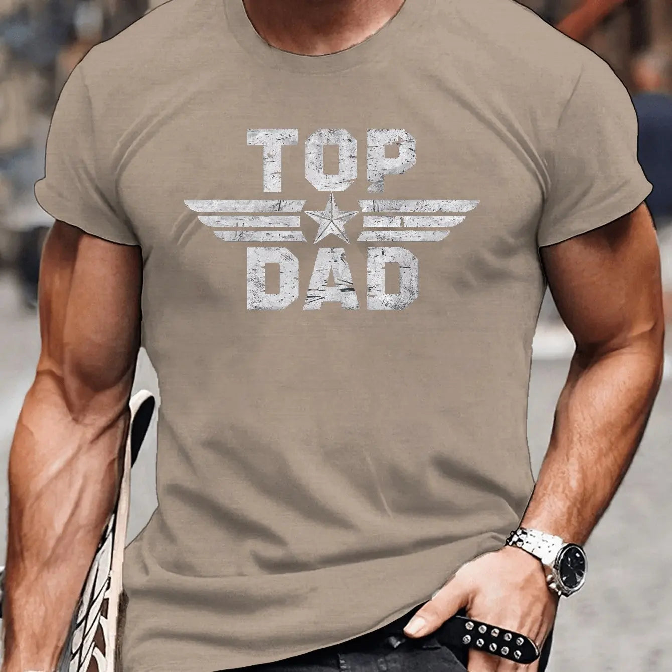 Men's summer 100% pure cotton fashionable casual loose TOP DAD imitation old pattern printed round neck short sleeved T-shirt