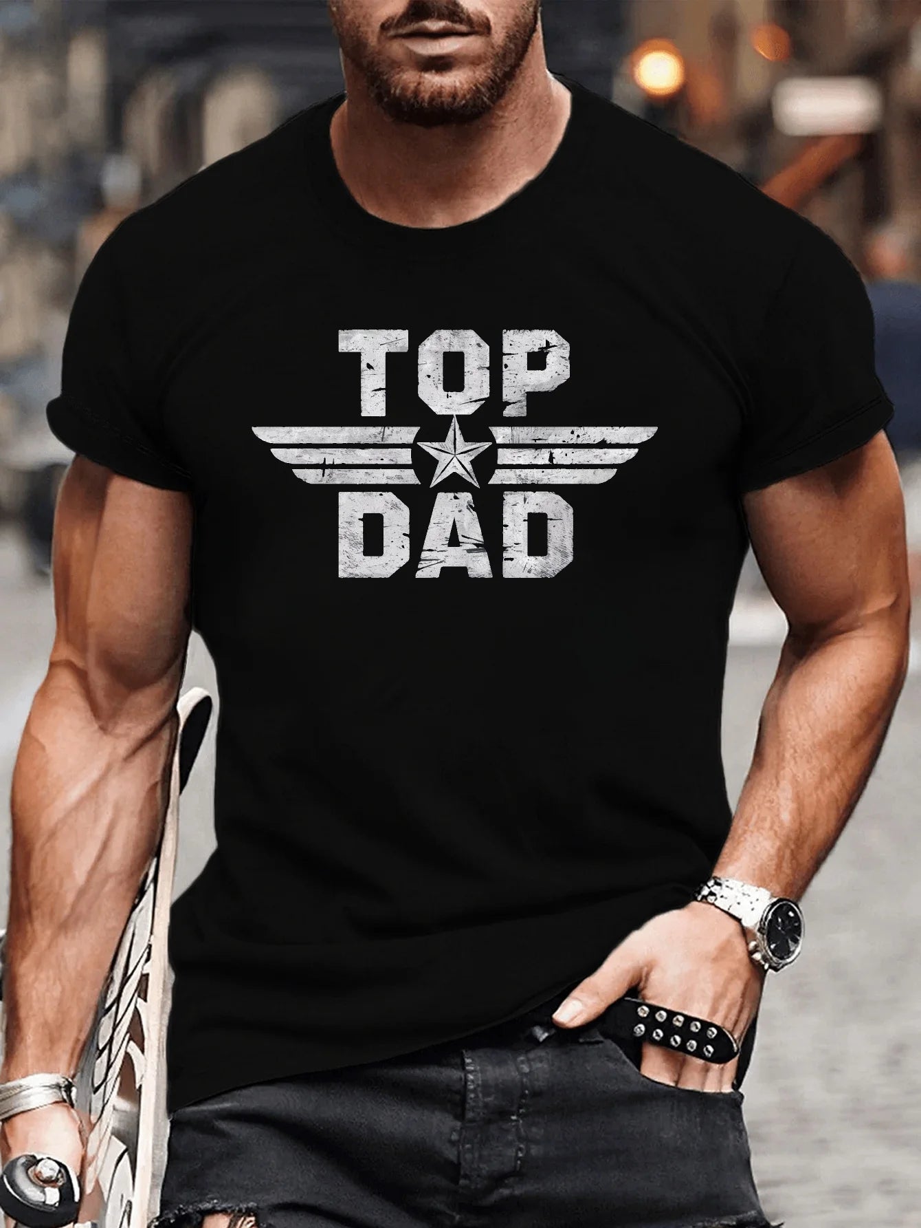 Men's summer 100% pure cotton fashionable casual loose TOP DAD imitation old pattern printed round neck short sleeved T-shirt