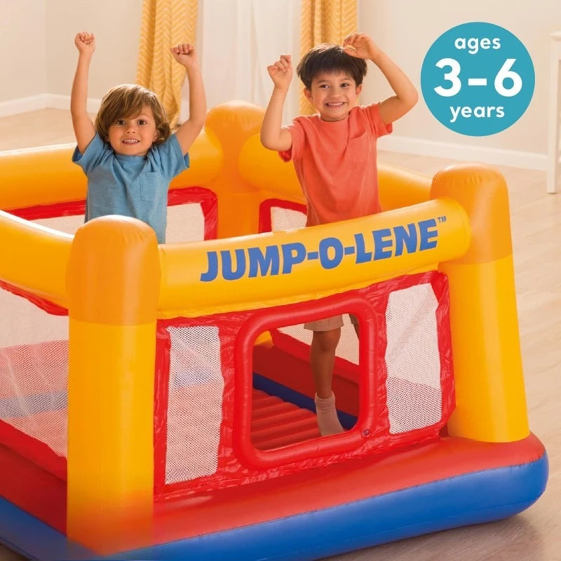 Inflatable Jump-O-Lene Trampoline Bounce House with Crawl-Thru Door & Net - Indoor & Outdoor Backyard Blow-Up Bouncy Playh