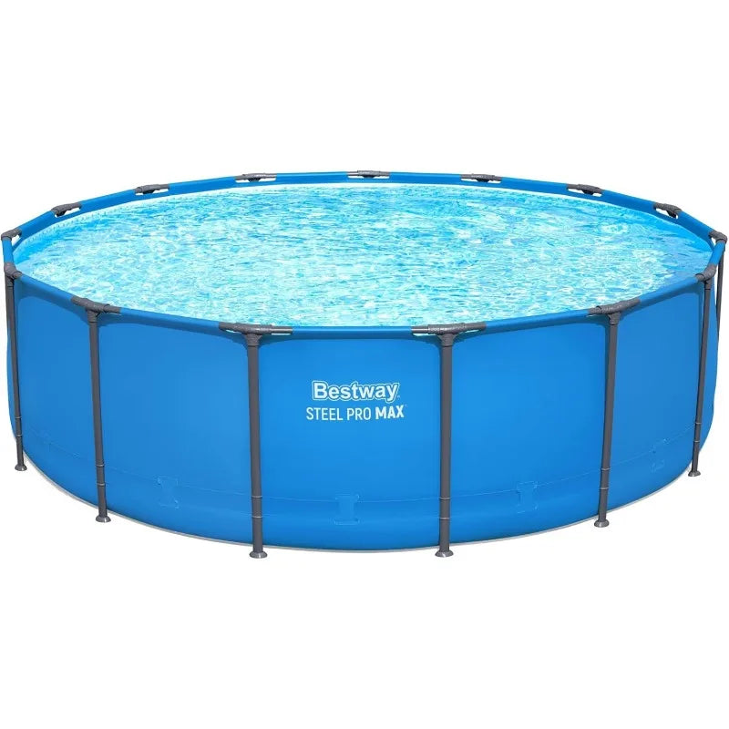 Bestway Steel Pro MAX 15’ x 48" Above Ground Pool, Round Metal Frame Outdoor Swimming Pool for Backyard, Blue, Pool ONLY