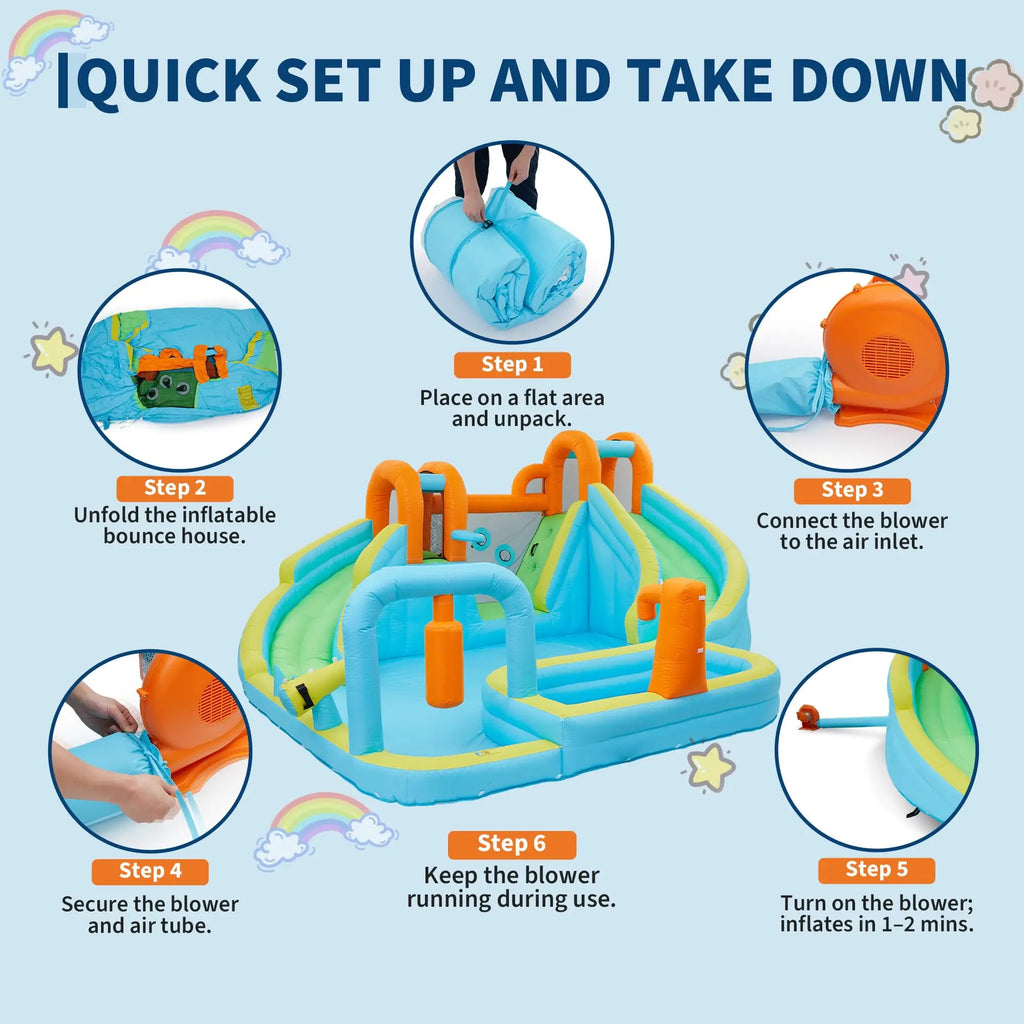 15.9x14FT Inflatable Bounce House 10-In-1 Wet Dry Water Slide With 550W Blower Kids Jumping Castle Splash Pool For Backyard