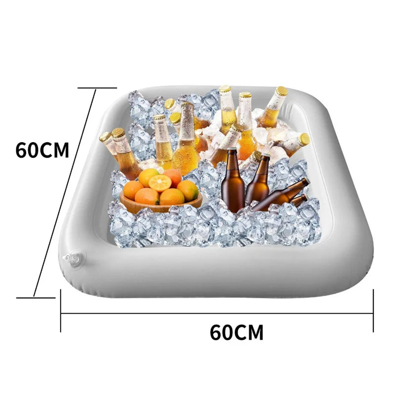 Portable Swimming Air Pool Float Inflatable Beer Table Ice Bucket Serving Salad Bar Tray Food Water Sports