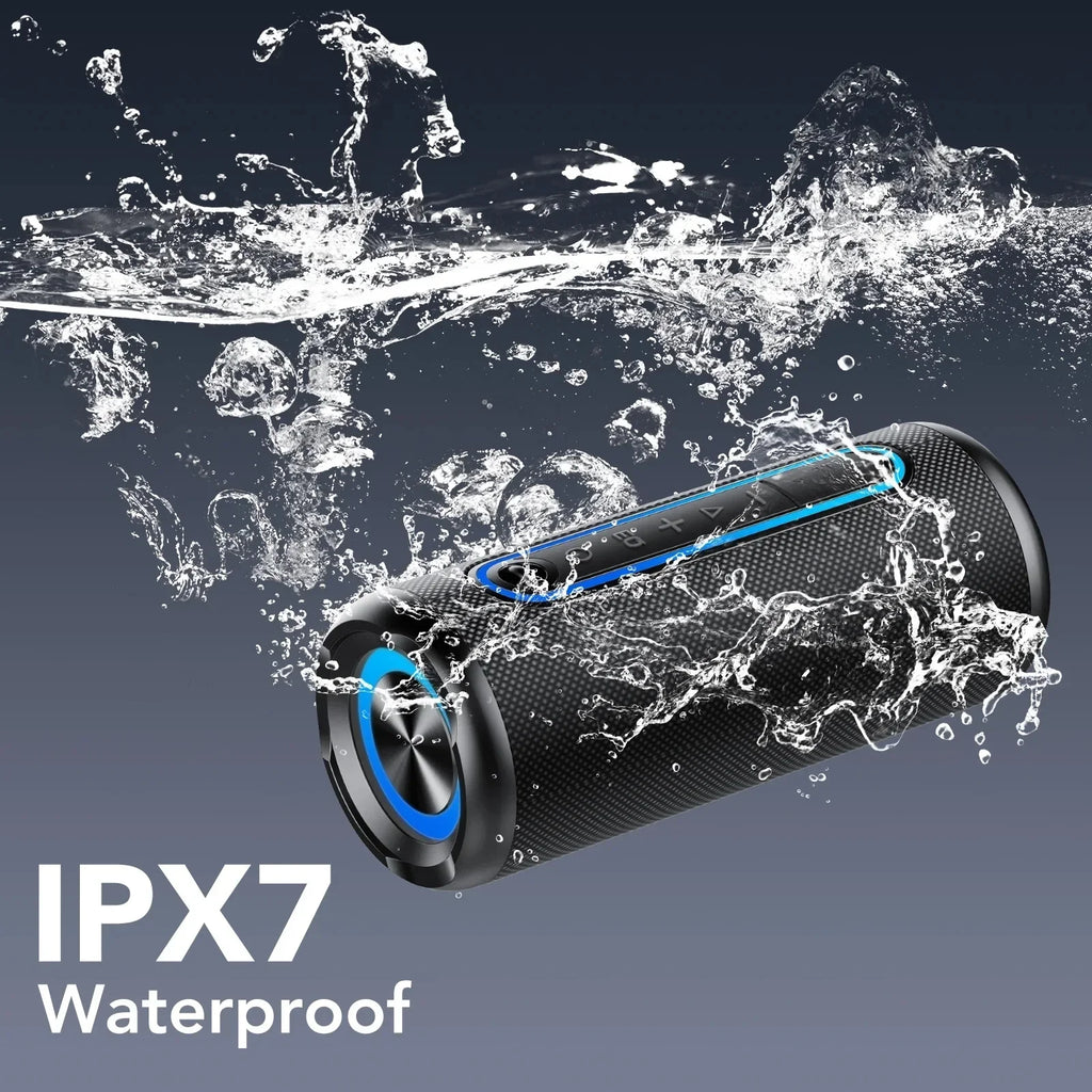 Portable Bluetooth Speaker IPX7 Waterproof Wireless Speaker with 30W Powerful Sound Colorful Flashing Lights TWS Mode for Party
