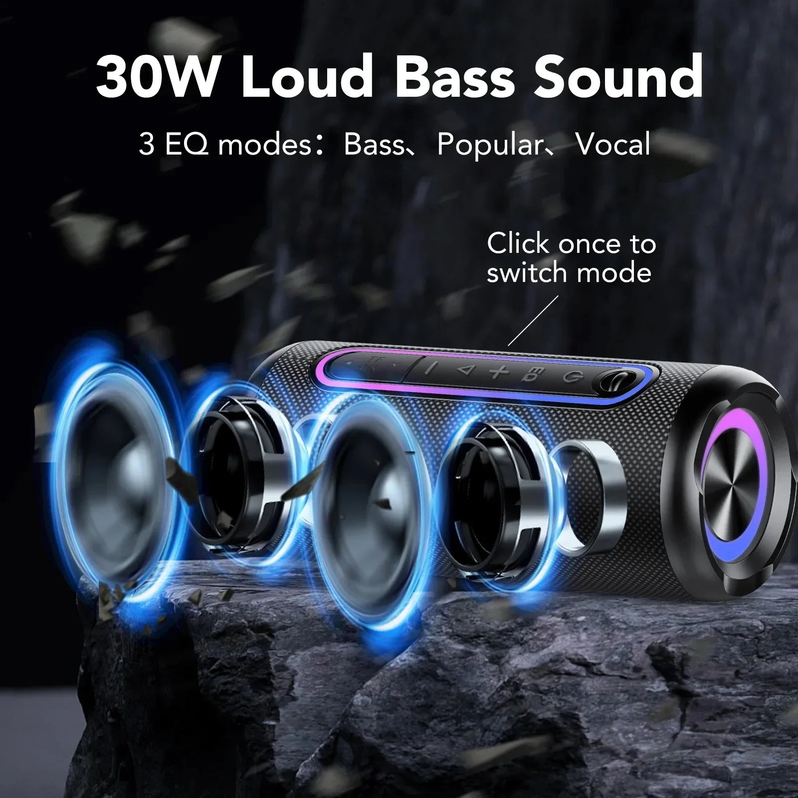 Portable Bluetooth Speaker IPX7 Waterproof Wireless Speaker with 30W Powerful Sound Colorful Flashing Lights TWS Mode for Party