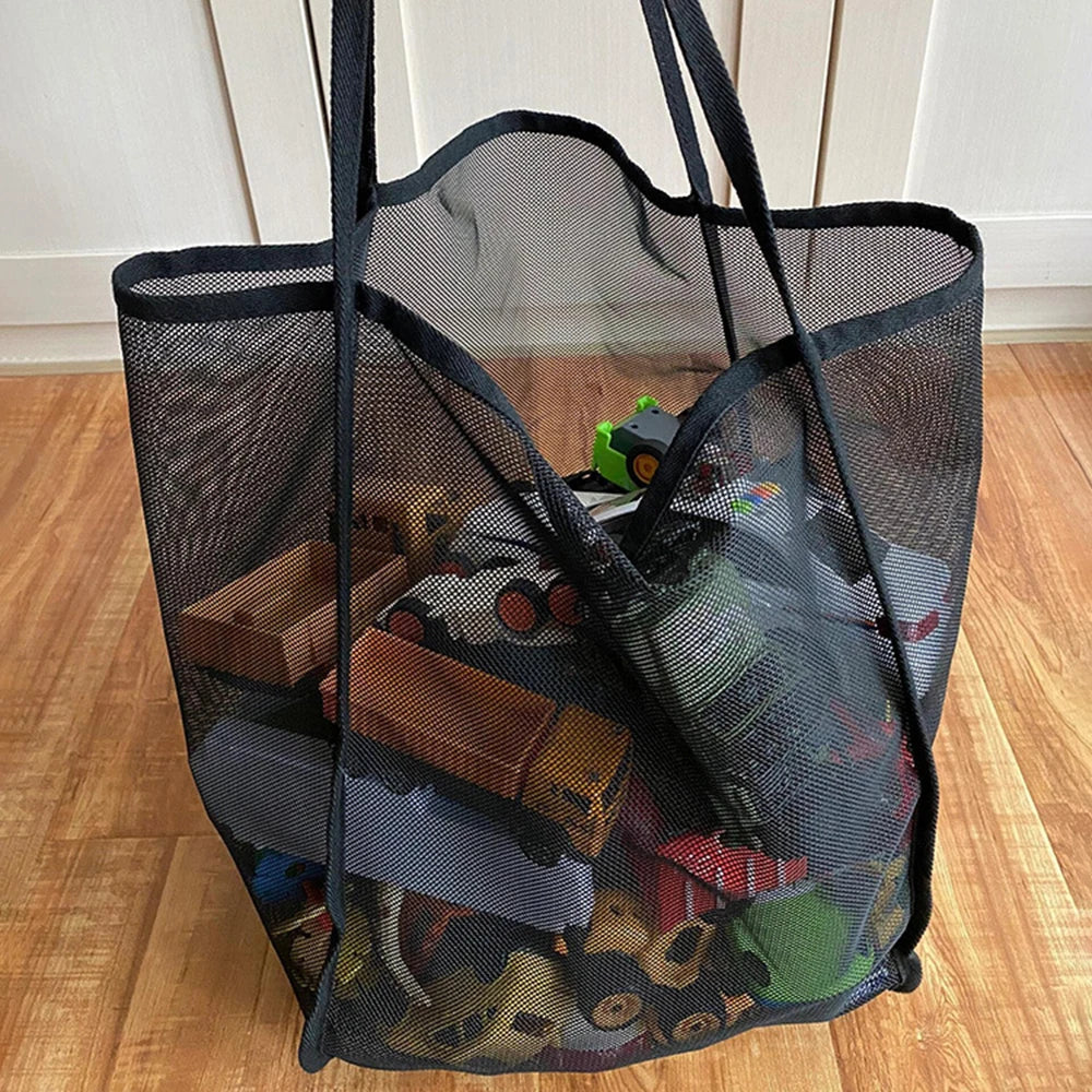 Mesh Beach Bag, Cosmetic Pouch  Large Beach Tote with Zipper Pocket for Family Pool Bag for Toys & Vacation Essentials