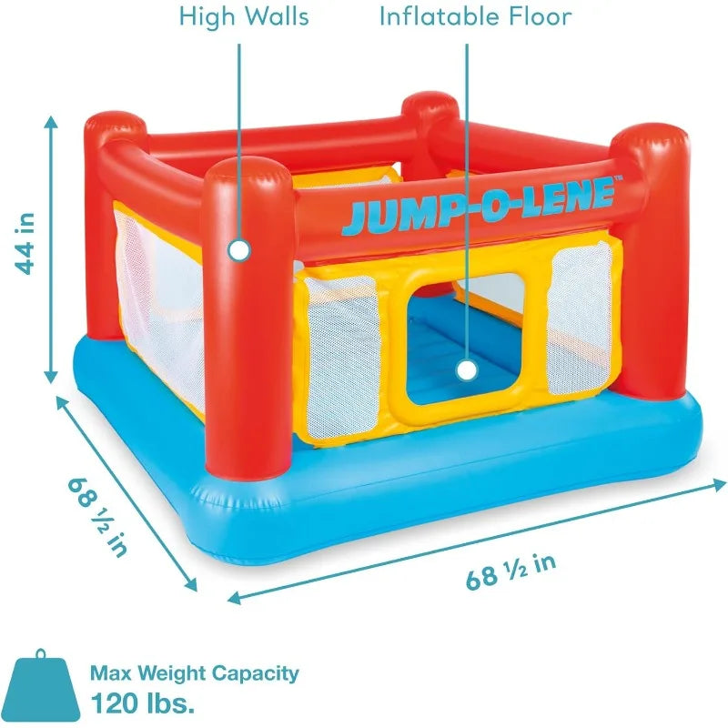 Inflatable Jump-O-Lene Trampoline Bounce House with Crawl-Thru Door & Net - Indoor & Outdoor Backyard Blow-Up Bouncy Playh