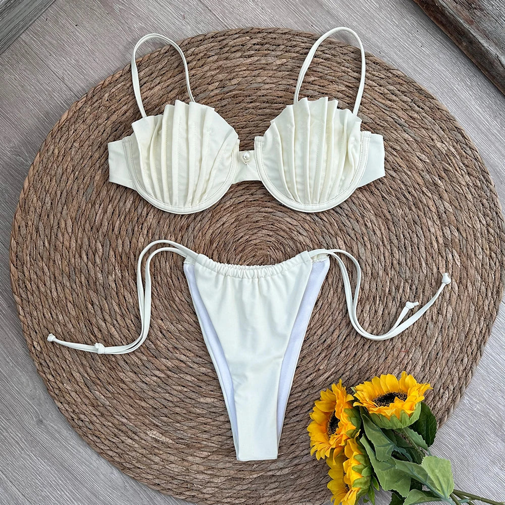 Sexy Shell Micro Bikini 2024 Women Swimsuit Female Swimwear Thong Bikinis Set Brazilian Beach Wear Bathing Suit Biquini