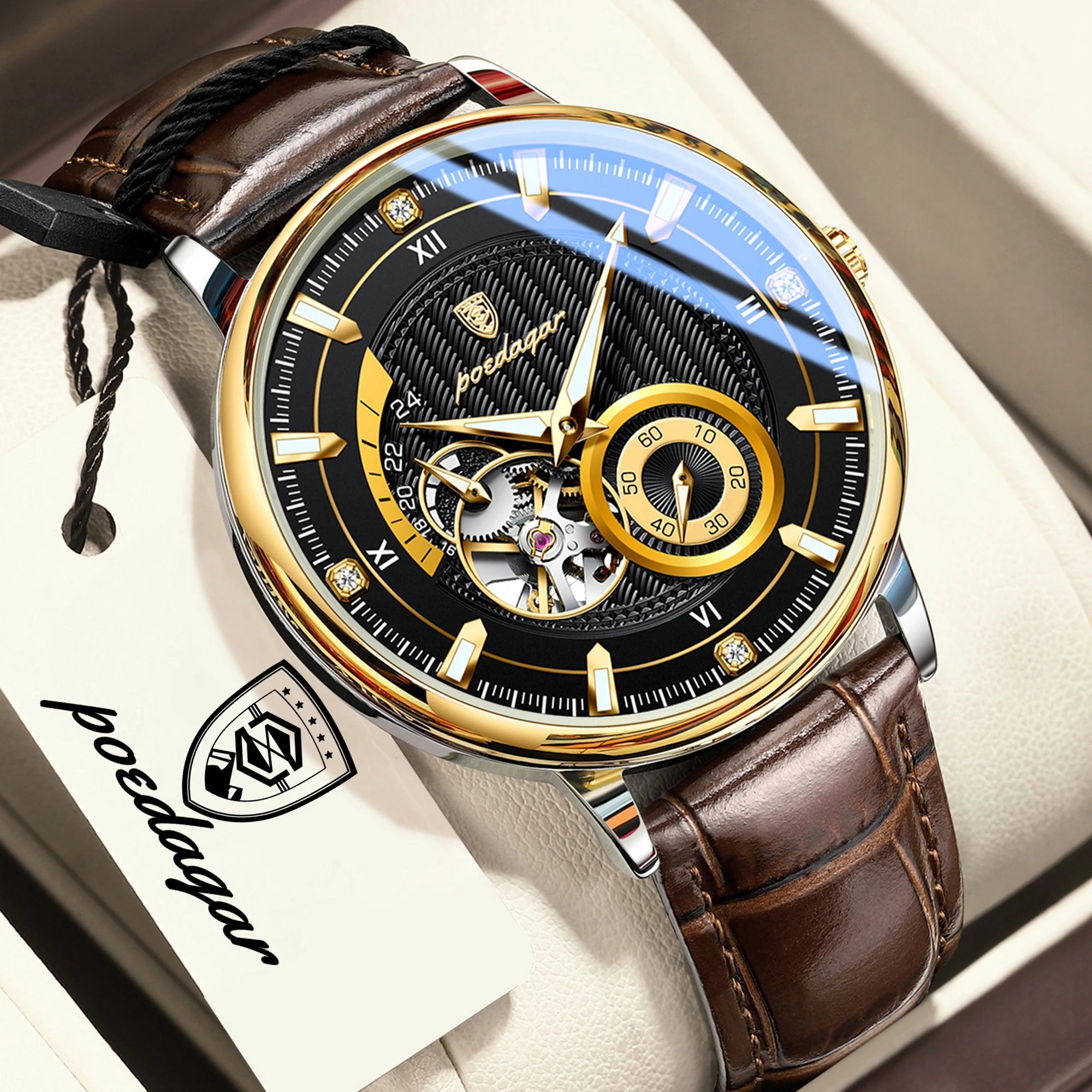 POEDAGAR Luxury Man Watch Stainless Steel Hollow Tourbillon Men Clock Luminous Mechanical Automatic Business Men's Watches Reloj