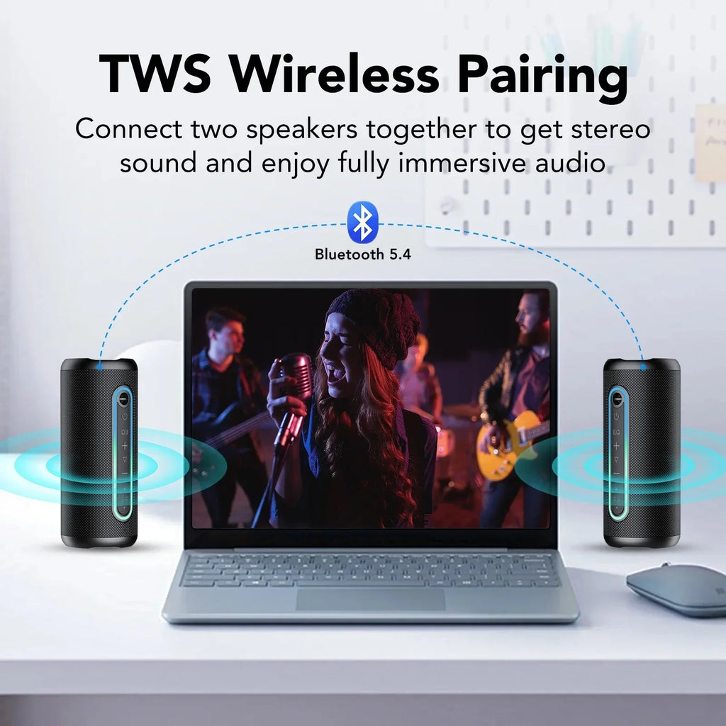 Portable Bluetooth Speaker IPX7 Waterproof Wireless Speaker with 30W Powerful Sound Colorful Flashing Lights TWS Mode for Party
