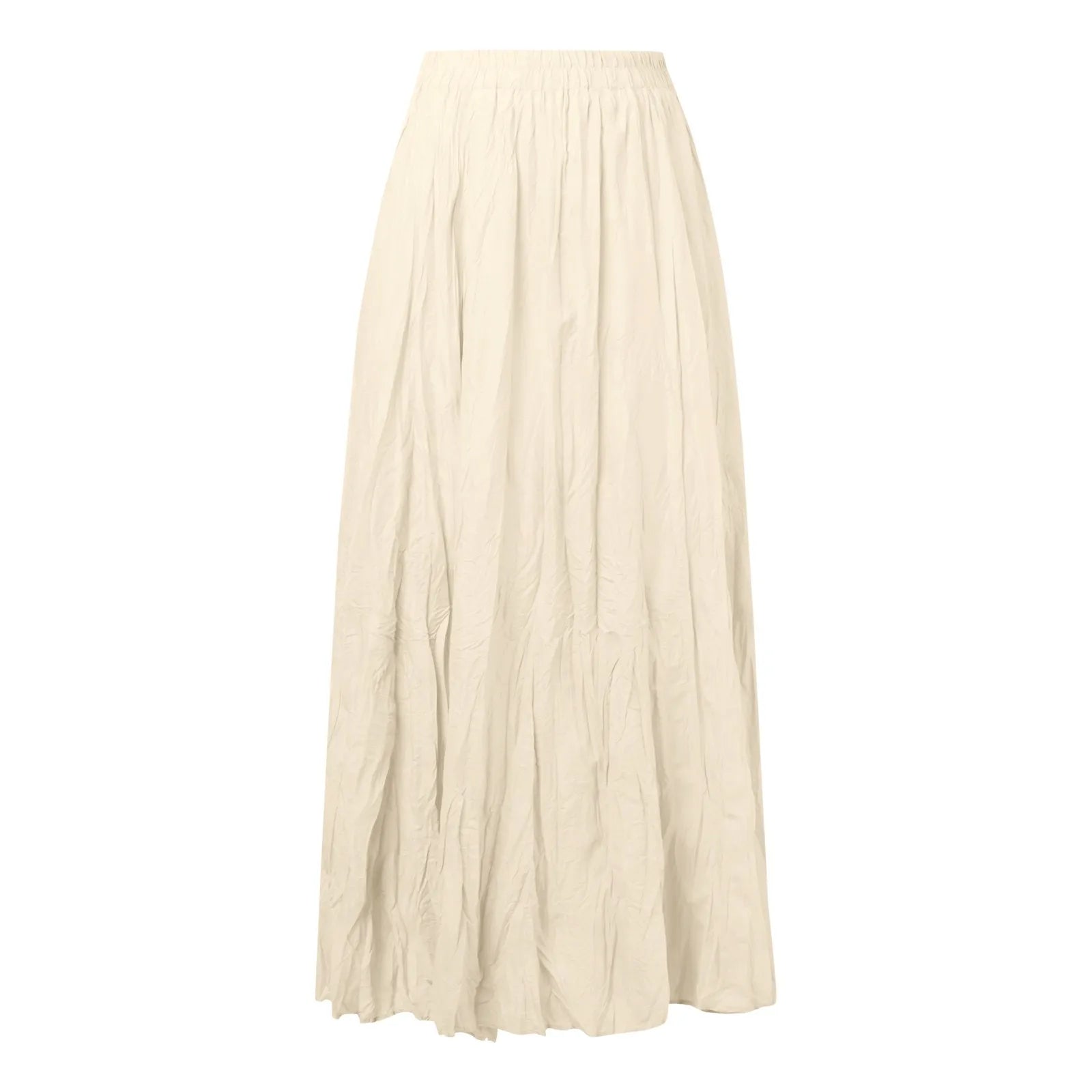 Women Long Skirt High Waist Stretch Solid Color Pleated Skirt Women Faldas Vintage Fold Large Swing Casual Maxi A-Line Skirt