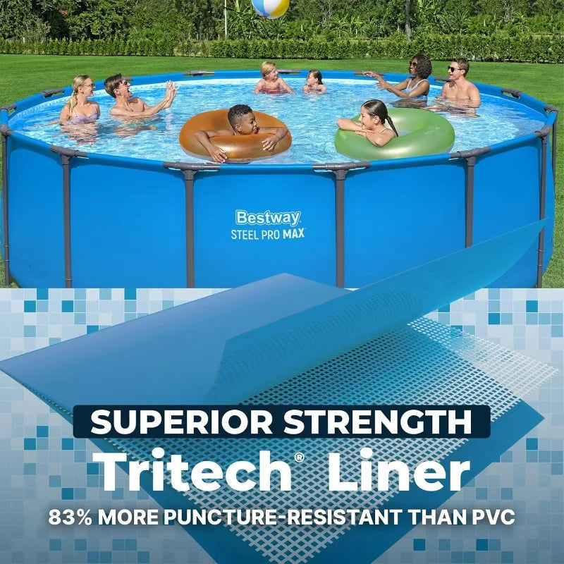 Bestway Steel Pro MAX 15’ x 48" Above Ground Pool, Round Metal Frame Outdoor Swimming Pool for Backyard, Blue, Pool ONLY