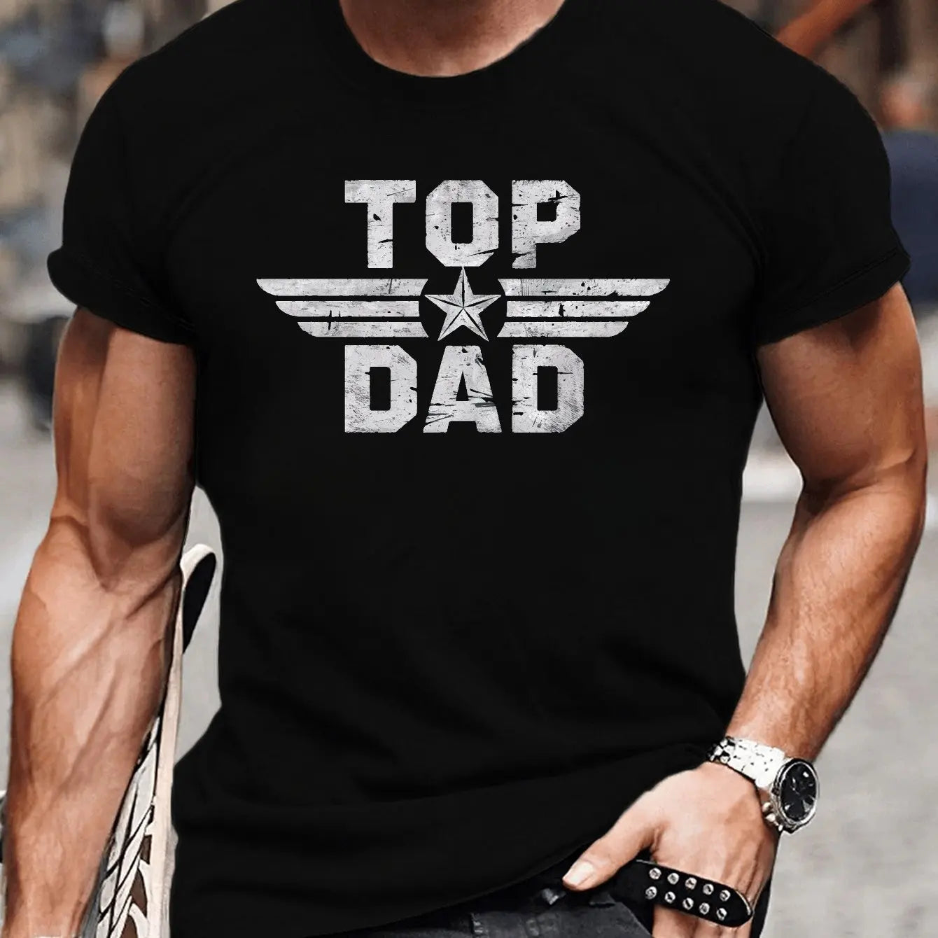 Men's summer 100% pure cotton fashionable casual loose TOP DAD imitation old pattern printed round neck short sleeved T-shirt