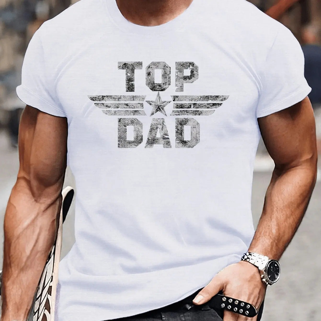 Men's summer 100% pure cotton fashionable casual loose TOP DAD imitation old pattern printed round neck short sleeved T-shirt