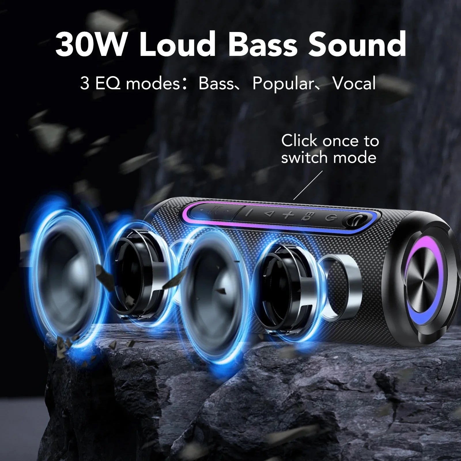 Portable Bluetooth Speaker IPX7 Waterproof Wireless Speaker with 30W Powerful Sound Colorful Flashing Lights TWS Mode for Party